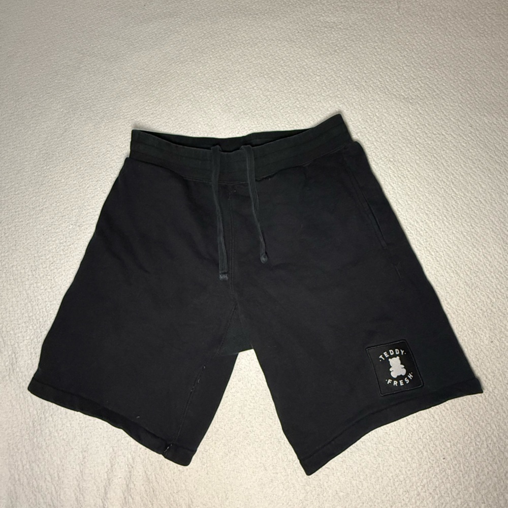 Teddy Fresh Black Cotton Shorts with Logo Patch